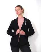 BLAZER ELEGANTE TESSUTO JACQUARD NERO.TAILLEUR COMPLETO "BLACK STRUCTURE"