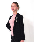 BLAZER ELEGANTE TESSUTO JACQUARD NERO.TAILLEUR COMPLETO "BLACK STRUCTURE"