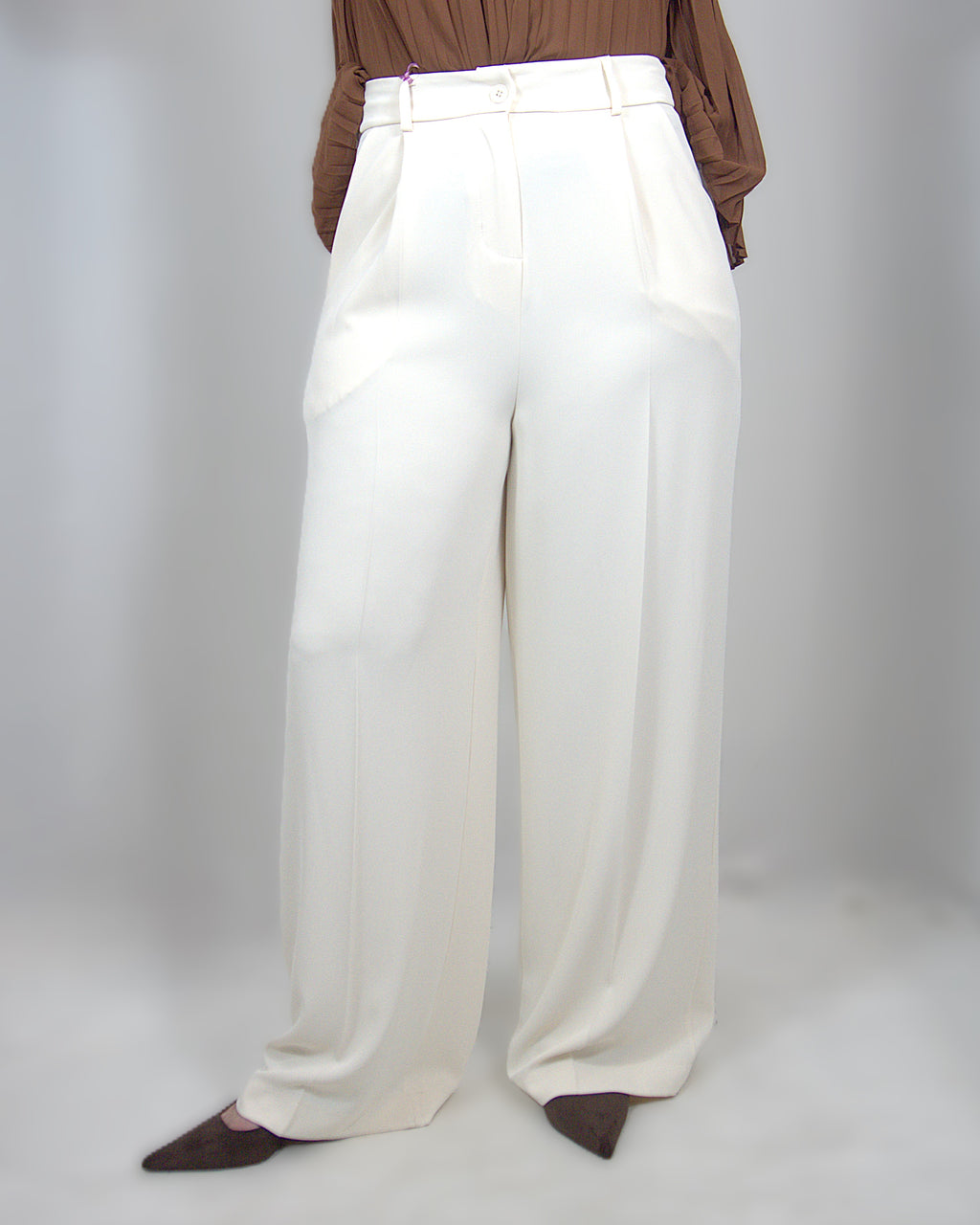 Pantaloni in tessuto fluido bianco panna