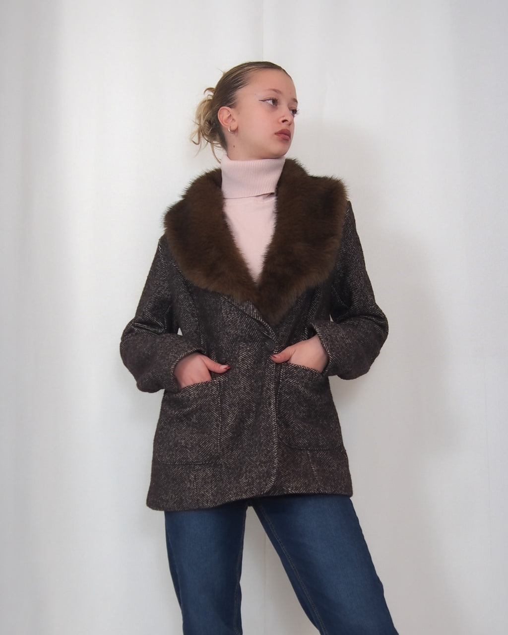 BLAZER TWEED CON COLLO IN PELLICCIA REMOVIBILE "HERITAGE"