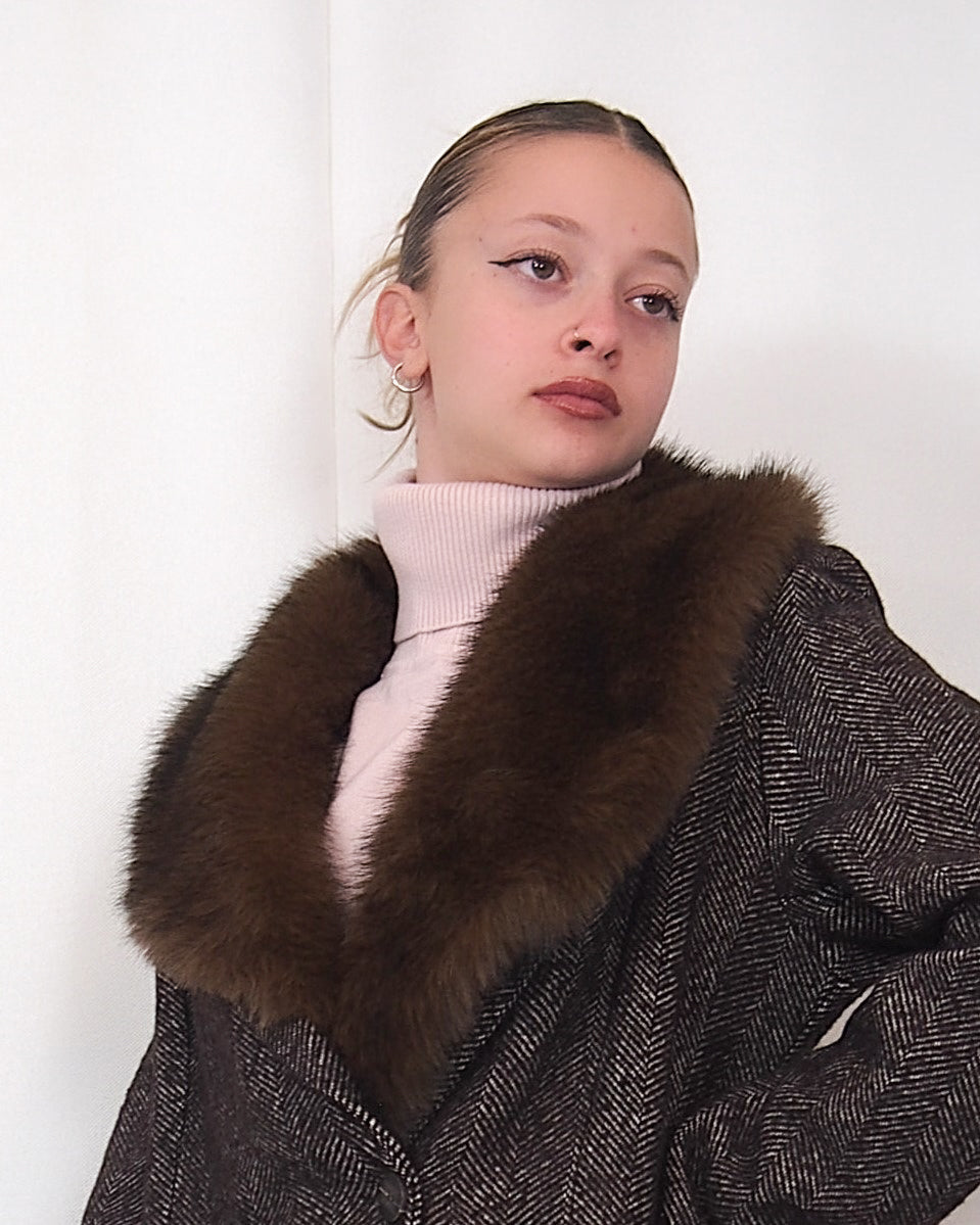 BLAZER TWEED CON COLLO IN PELLICCIA REMOVIBILE "HERITAGE"