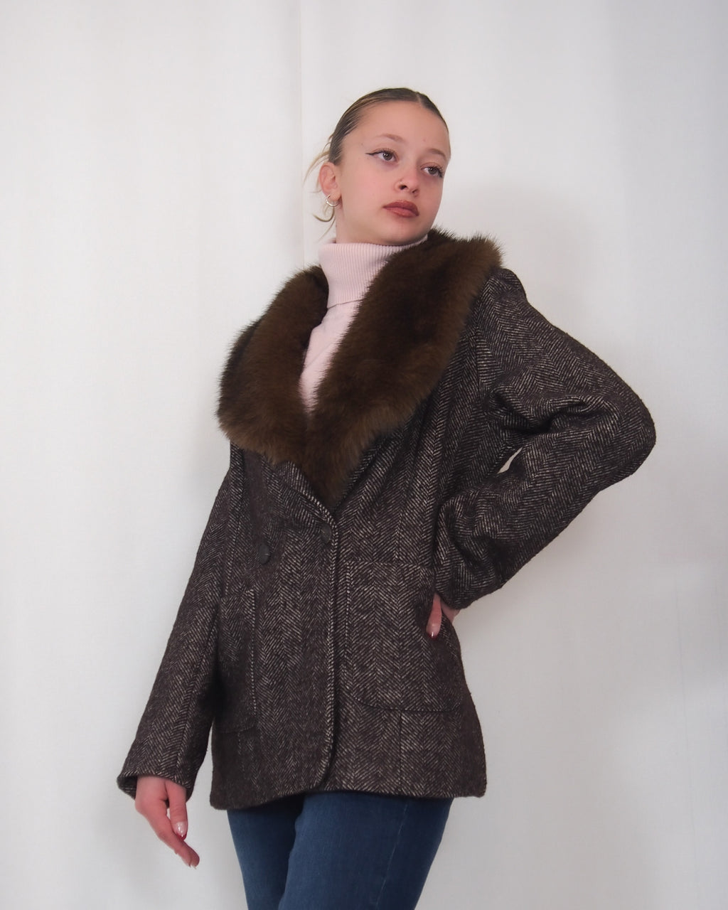 BLAZER TWEED CON COLLO IN PELLICCIA REMOVIBILE "HERITAGE"