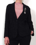 BLAZER ELEGANTE TESSUTO JACQUARD NERO.TAILLEUR COMPLETO "BLACK STRUCTURE"
